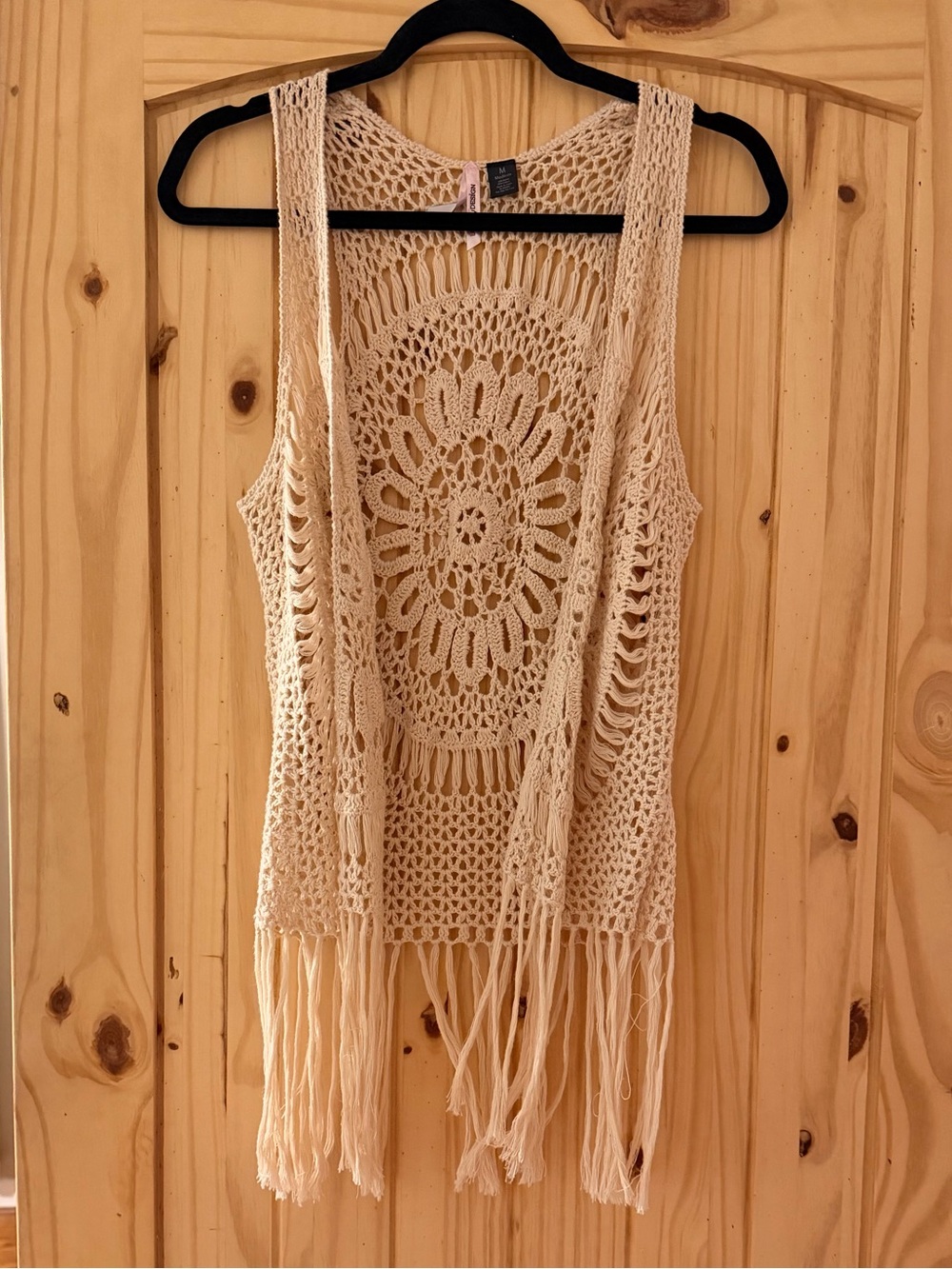 Crochet Fringe Openwork cardigan - Cream